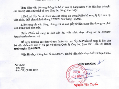 Thông báo bổ sung lý lịch 2021