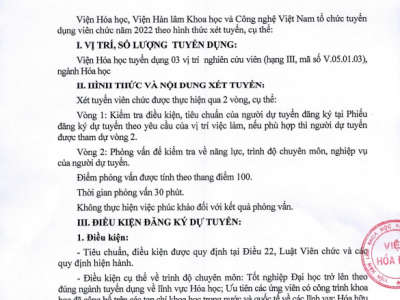 Thông báo về việc tuyển dụng viên chức năm 2022