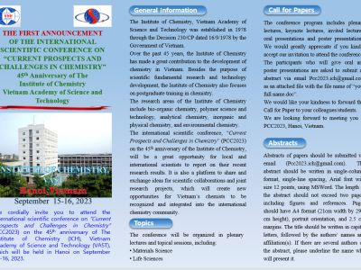 THE FIRST ANNOUNCEMENT  OF THE INTERNATIONAL SCIENTIFIC CONFERENCE ON “CURRENT PROSPECTS AND CHALLENGES IN CHEMISTRY”